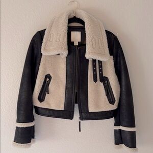 McGinn Black and Cream Teddy Jacket Zip Front Color Block Design